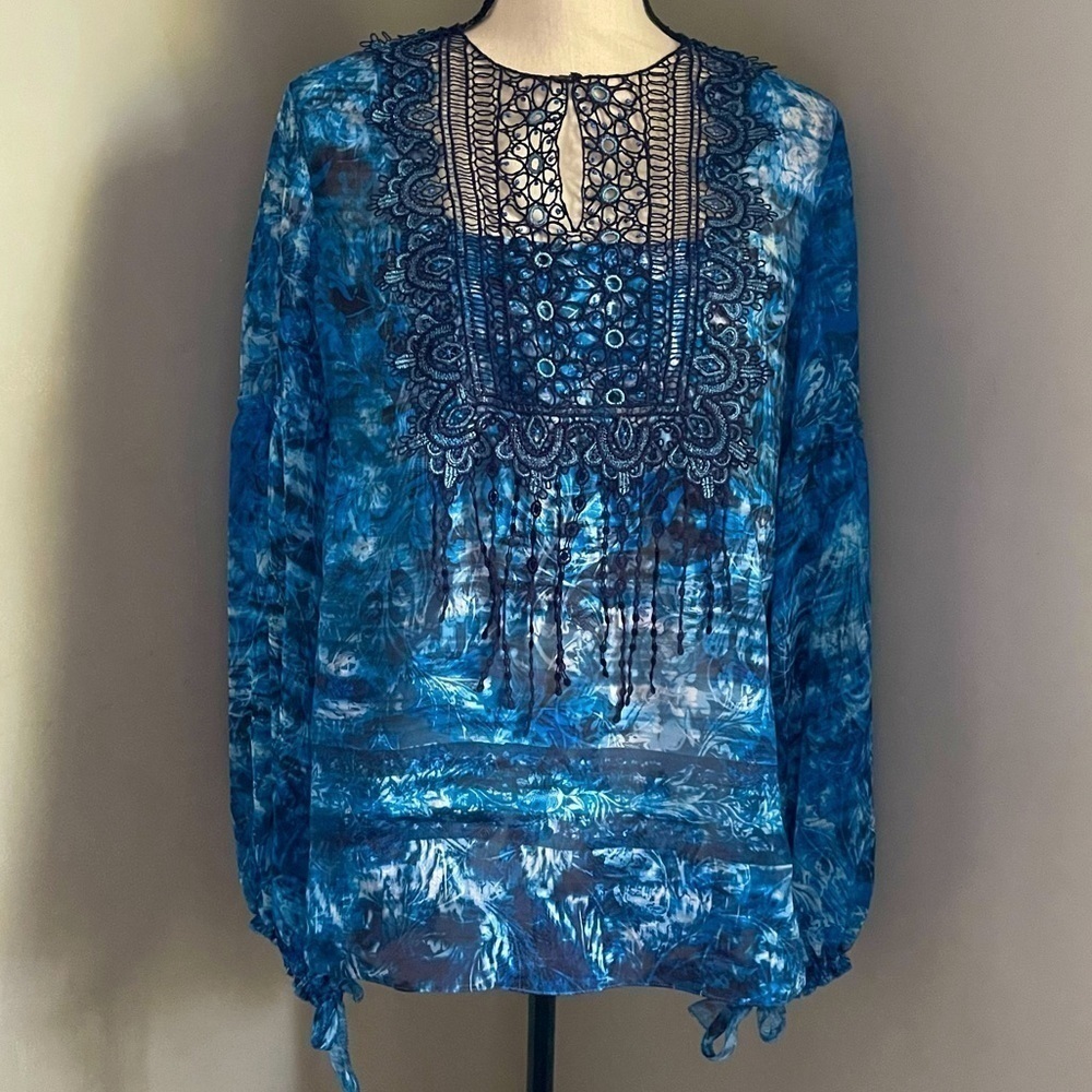 Elie Tahari | Avan Long-Sleeve Lace-Trim Chiffon … - image 2